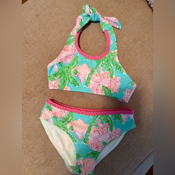 Lily Pulitzer Green and Pink Floral Swimsuit - Picture 1 of 3
